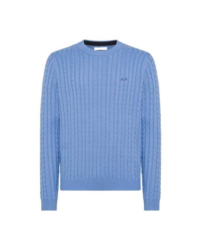 maglia sky blue da uomo con logo e lavorazione a trecce | SUN68 maglia sky blue da uomo con logo e lavorazione a trecce | SUN68