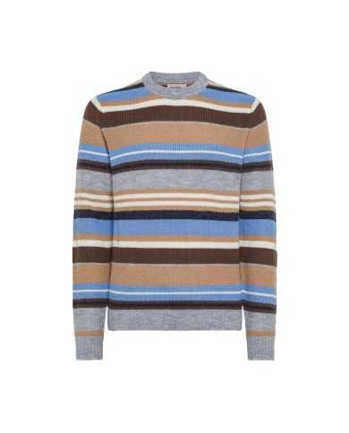 maglia grigio chiaro da uomo con strisce multicolor all-over | SUN68 maglia grigio chiaro da uomo con strisce multicolor all-over | SUN68