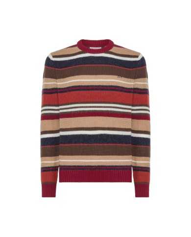 maglia rosso da uomo con strisce multicolor all-over | SUN68 maglia rosso da uomo con strisce multicolor all-over | SUN68