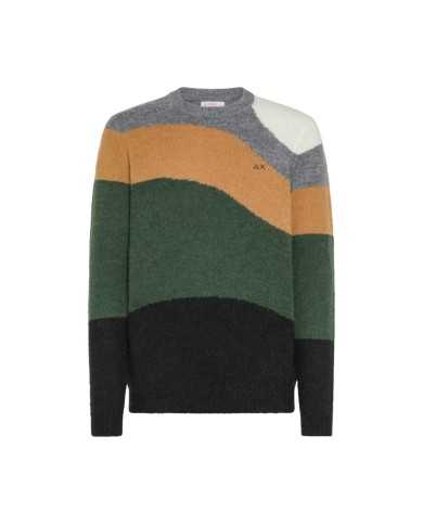 maglia verde scuro da uomo con maniche multicolor | SUN68 maglia verde scuro da uomo con maniche multicolor | SUN68