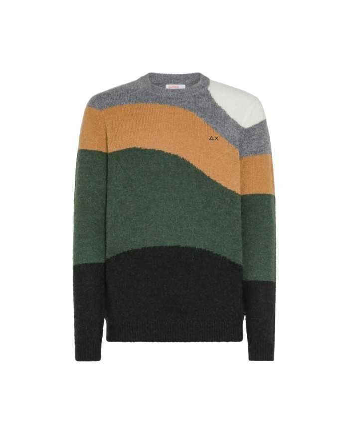 maglia verde scuro da uomo con maniche multicolor | SUN68 maglia verde scuro da uomo con maniche multicolor | SUN68