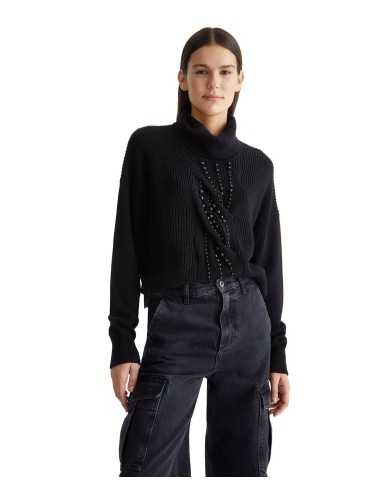 dolcevita nero da donna lavorato a trecce sul capo e perline | LIU JO