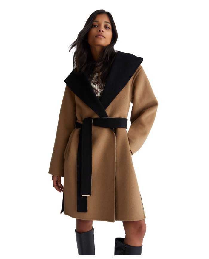 cappotto nero/sahara da donna con nastro annodabile e spacchi | LIU JO cappotto nero/sahara da donna con nastro annodabile e spacchi | LIU JO