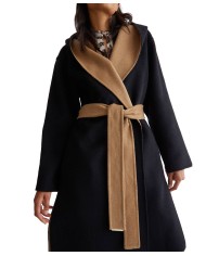 cappotto nero/sahara da donna con nastro annodabile e spacchi | LIU JO