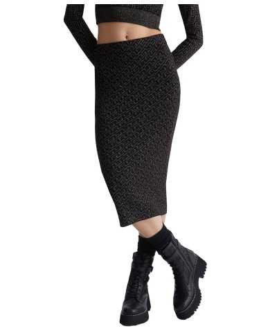 gonna nero/dark gold da donna con logo a catena jacquard | LIU JO gonna nero/dark gold da donna con logo a catena jacquard | LIU JO