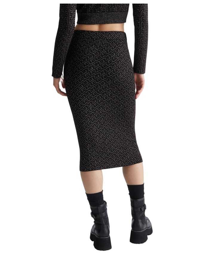 gonna nero/dark gold da donna con logo a catena jacquard | LIU JO gonna nero/dark gold da donna con logo a catena jacquard | LIU JO