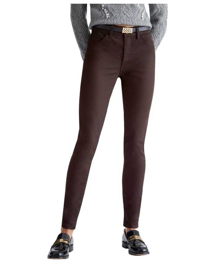 pantaloni skinny a vita alta dark coffe da donna con logo | LIU JO pantaloni skinny a vita alta dark coffe da donna con logo | LIU JO