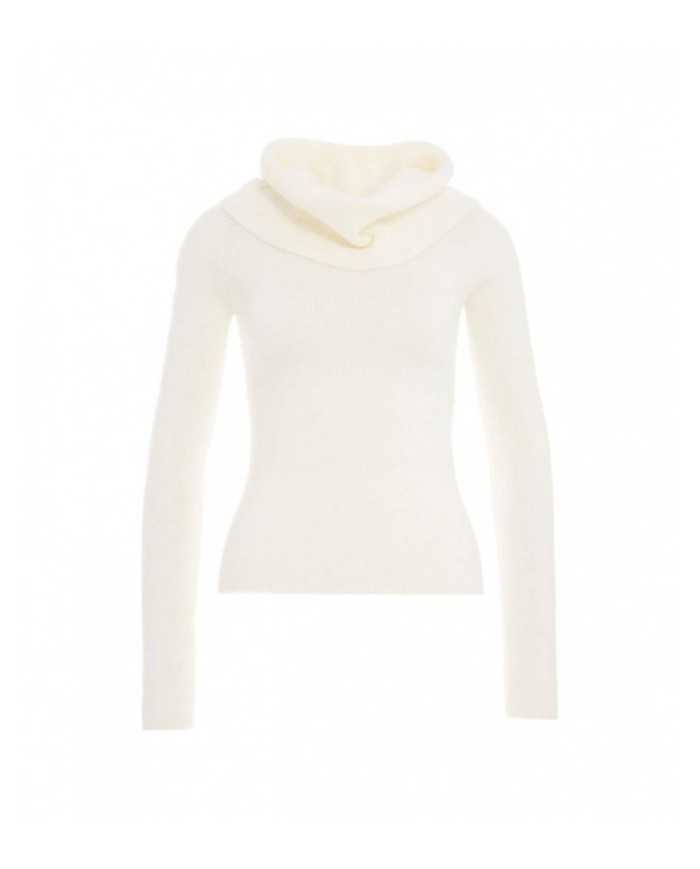 maglia slim bianco panna da donna con collo a ciambella | LIU JO maglia slim bianco panna da donna con collo a ciambella | LIU JO