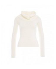 maglia slim bianco panna da donna con collo a ciambella | LIU JO