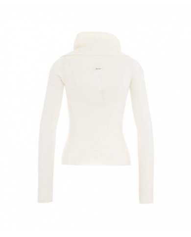 maglia slim bianco panna da donna con collo a ciambella | LIU JO
