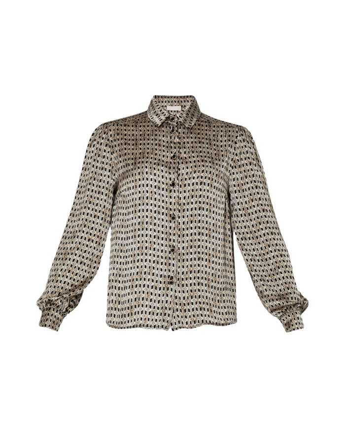 camicia natural da donna con fantasia geometrica all-over | LIU JO camicia natural da donna con fantasia geometrica all-over | LIU JO