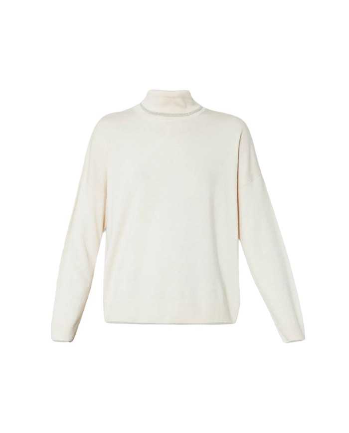 dolcevita naturale da donna con logo a strass su retro| LIU JO dolcevita naturale da donna con logo a strass su retro| LIU JO