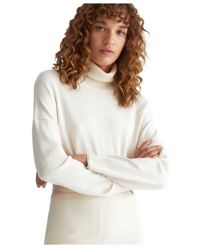 dolcevita naturale da donna con logo a strass su retro| LIU JO dolcevita naturale da donna con logo a strass su retro| LIU JO