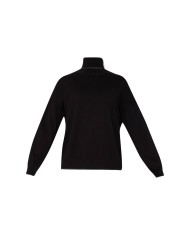 dolcevita nero da donna con bordi a costine e logo a strass | LIU JO