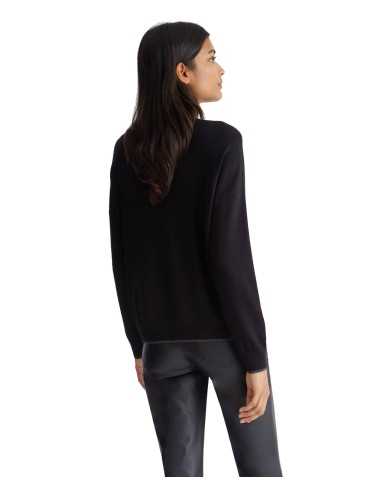 dolcevita nero da donna con bordi a costine e logo a strass | LIU JO