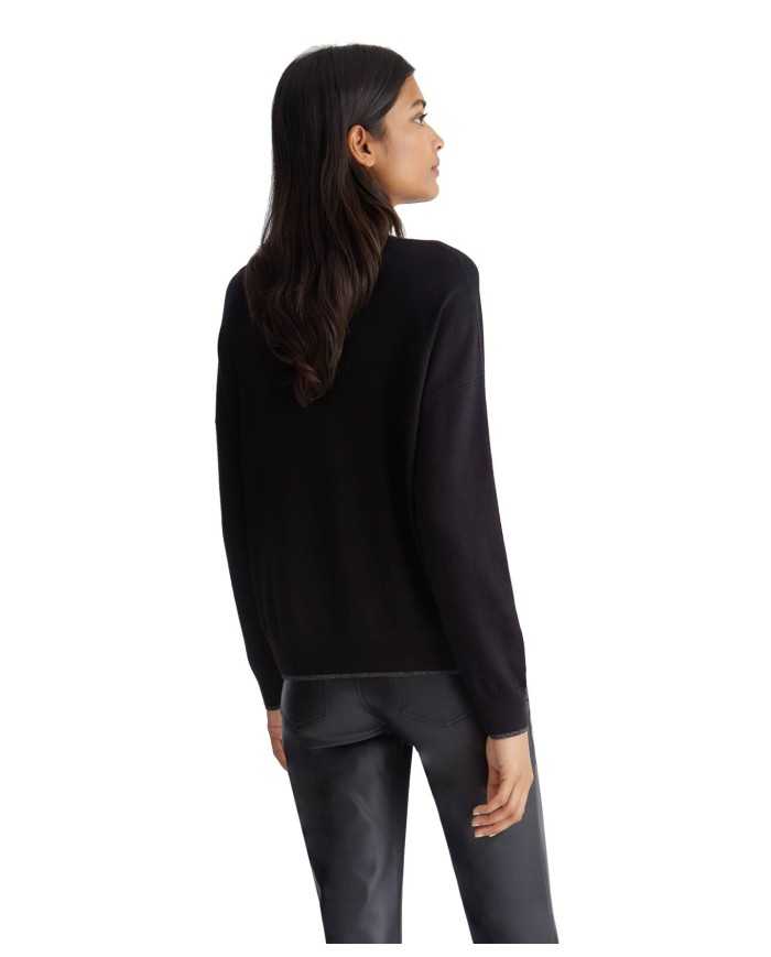 dolcevita nero da donna con bordi a costine e logo a strass | LIU JO