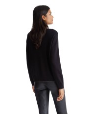 dolcevita nero da donna con bordi a costine e logo a strass | LIU JO