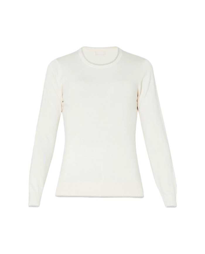 maglia naturale da donna con logo piccolo a strass | LIU JO maglia naturale da donna con logo piccolo a strass | LIU JO