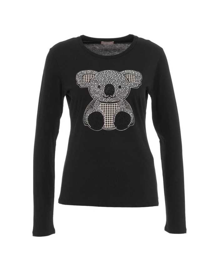t-shirt nera da donna con stampa in grande con strass | LIU JO t-shirt nera da donna con stampa in grande con strass | LIU JO