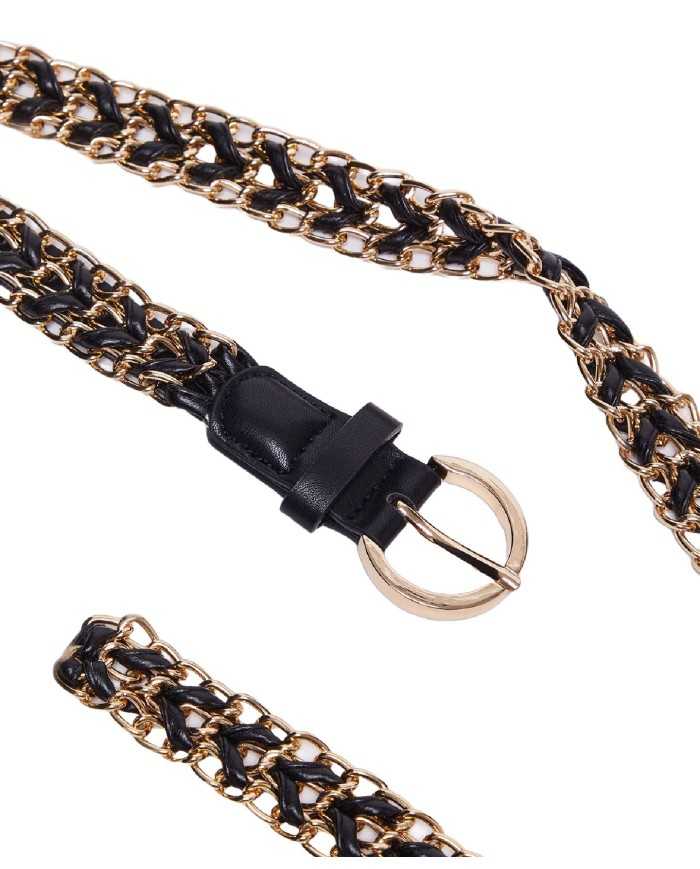 cintura nera/soft gold da donna con lavorazione a catena | LIU JO cintura nera/soft gold da donna con lavorazione a catena | LIU JO
