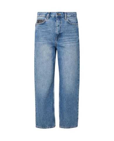 jeans cropped denim blue da donna con loghi e strass | LIU JO
