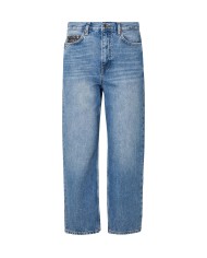 jeans cropped denim blue da donna con loghi e strass | LIU JO