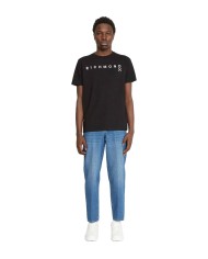 t-shirt nera da uomo con logo a contrasto avanti | RICHMOND