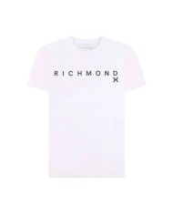 t-shirt bianca da uomo con logo a contrasto avanti | RICHMOND