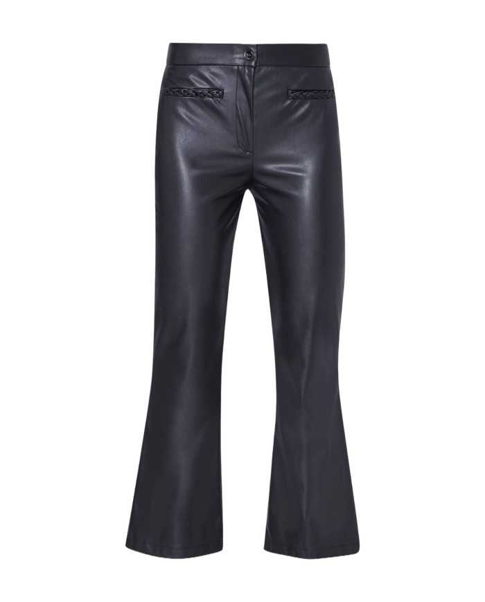 pantaloni cropped neri da donna con motivo intrecciato | LIU JO pantaloni cropped neri da donna con motivo intrecciato | LIU JO