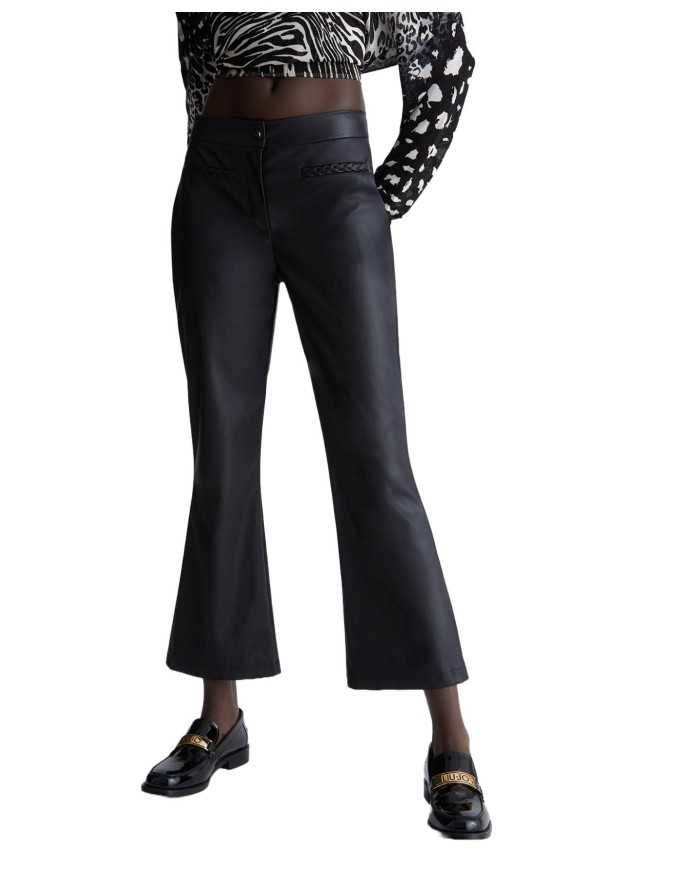 pantaloni cropped neri da donna con motivo intrecciato | LIU JO pantaloni cropped neri da donna con motivo intrecciato | LIU JO