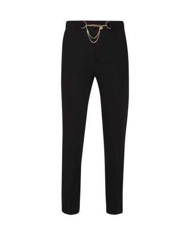 pantalone slim a sigaretta nero da donna con catena e charms | LIU JO