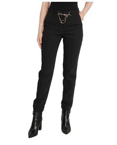 pantalone slim a sigaretta nero da donna con catena e charms | LIU JO