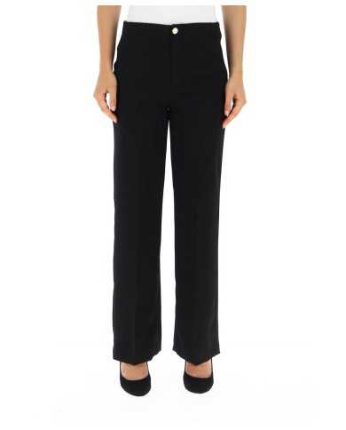 pantalone cropped nero da donna con gamba dritta e piega | LIU JO