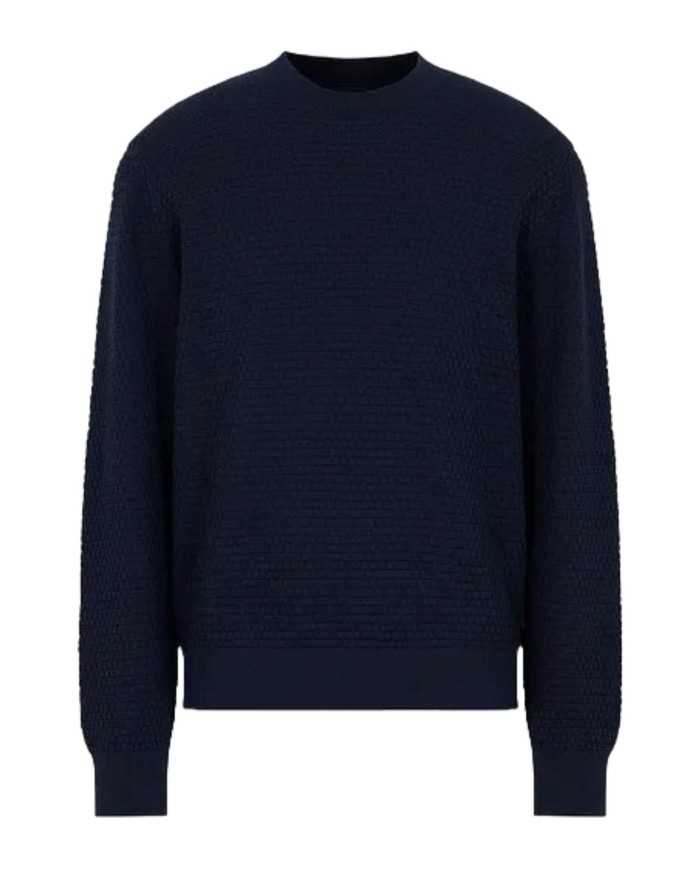 maglia navy da uomo con trama lavorata in cotone | ARMANI EXCHANGE maglia navy da uomo con trama lavorata in cotone | ARMANI EXCHANGE