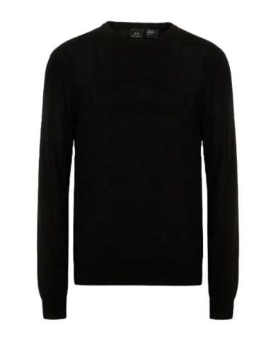 maglia pullover nera da uomo con logo tono su tono | ARMANI EXCHANGE maglia pullover nera da uomo con logo tono su tono | ARMANI EXCHANGE
