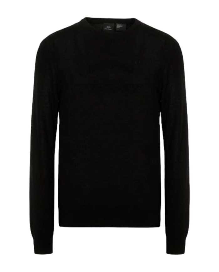 maglia pullover nera da uomo con logo tono su tono | ARMANI EXCHANGE maglia pullover nera da uomo con logo tono su tono | ARMANI EXCHANGE