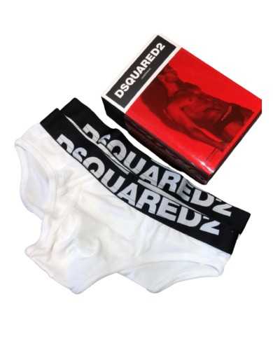 2 paia di slip bianche da uomo logati sul girovita rosso | DSQUARED2 2 paia di slip bianche da uomo logati sul girovita rosso | DSQUARED2
