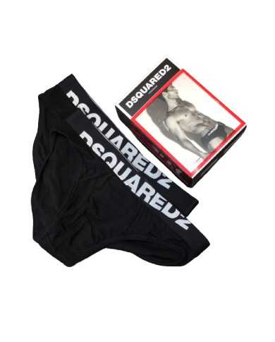 2 paia di slip neri da uomo logati sul girovita | DSQUARED2 2 paia di slip neri da uomo logati sul girovita | DSQUARED2