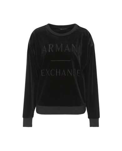 felpa nera da donna con maxi logo ricamato al centro | ARMANI EXCHANGE