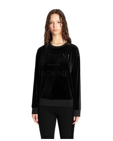 felpa nera da donna con maxi logo ricamato al centro | ARMANI EXCHANGE