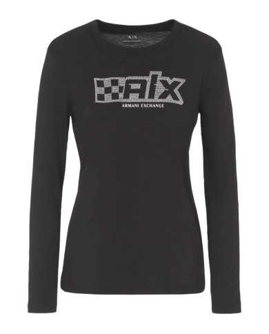 maglia nera da donna con logo strass su petto | ARMANI EXCHANGE maglia nera da donna con logo strass su petto | ARMANI EXCHANGE