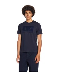 t-shirt navy da uomo con stampa lucida logata | ARMANI EXCHANGE