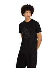 t-shirt nera da uomo con stampa lucida logata | ARMANI EXCHANGE