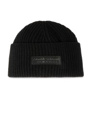 beretto nero da uomo con patch logata su risvolto | ARMANI EXCHANGE