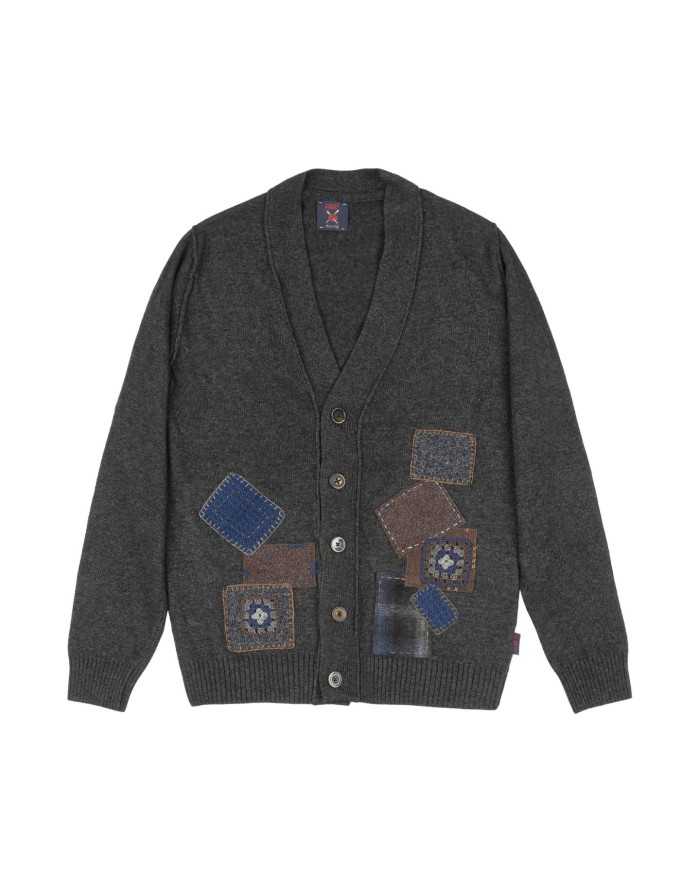 cardigan antracite da uomo con patch abbinate e ricami | BOB cardigan antracite da uomo con patch abbinate e ricami | BOB
