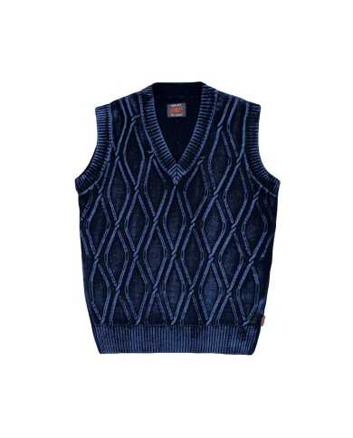 gilet blu da uomo con motivo a treccia lavorato a maglia | BOB gilet blu da uomo con motivo a treccia lavorato a maglia | BOB
