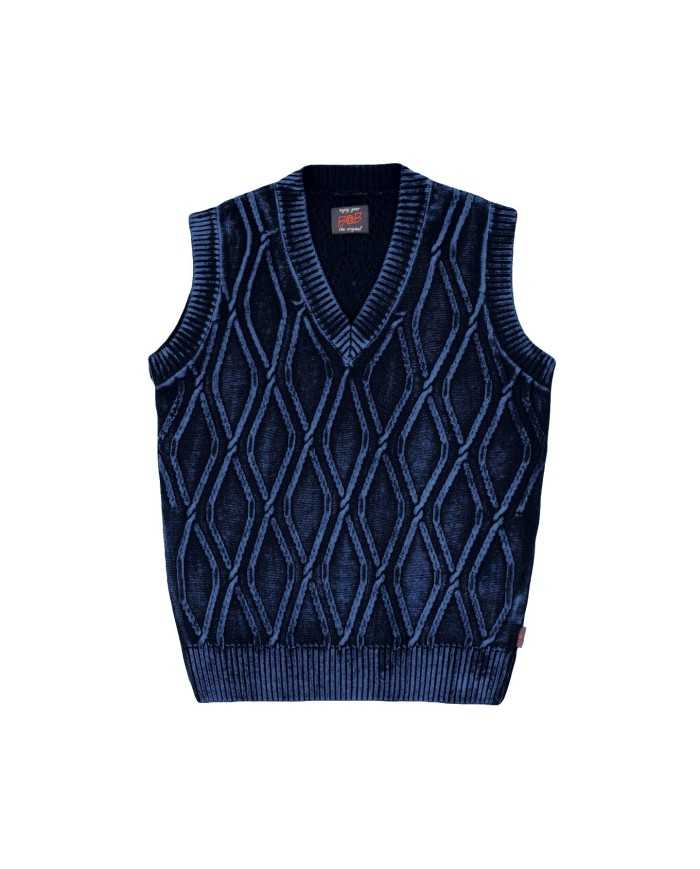 gilet blu da uomo con motivo a treccia lavorato a maglia | BOB gilet blu da uomo con motivo a treccia lavorato a maglia | BOB