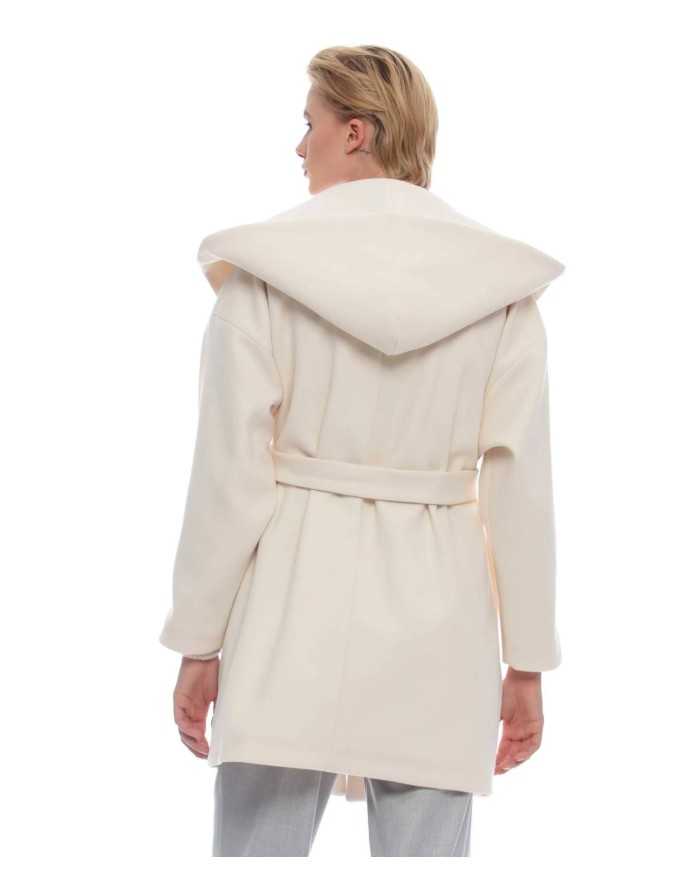 cappotto stile vestaglia burro vaniglia da donna con cappuccio | KOCCA