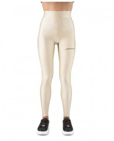 leggins a vita alta nocciola da donna con logo su gamba | HINNOMINATE