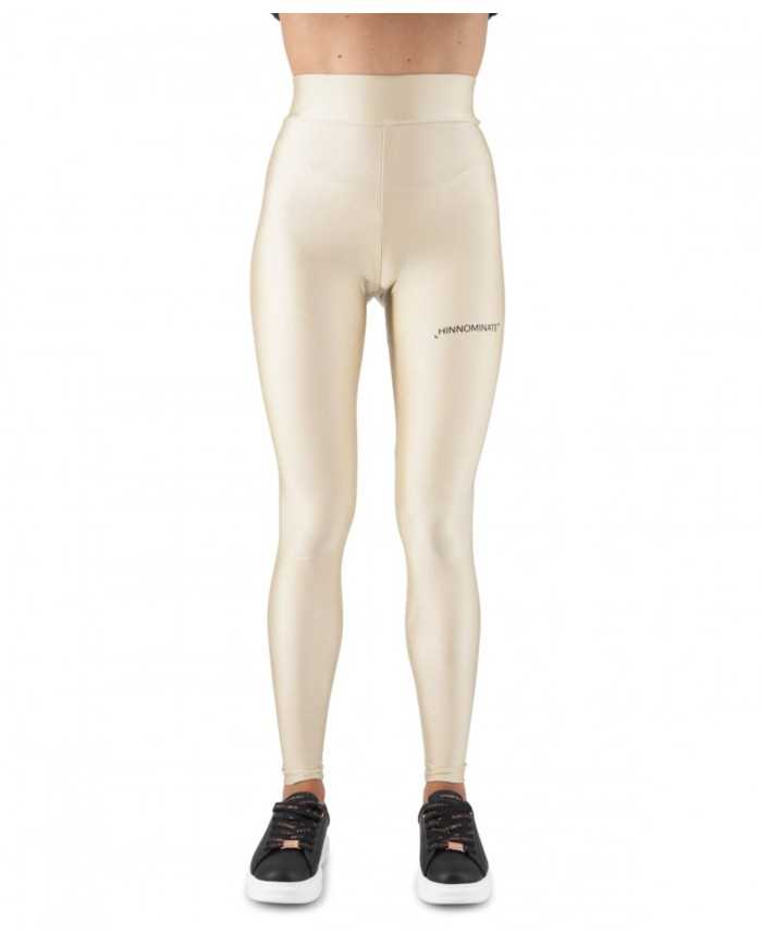 leggins a vita alta nocciola da donna con logo su gamba | HINNOMINATE